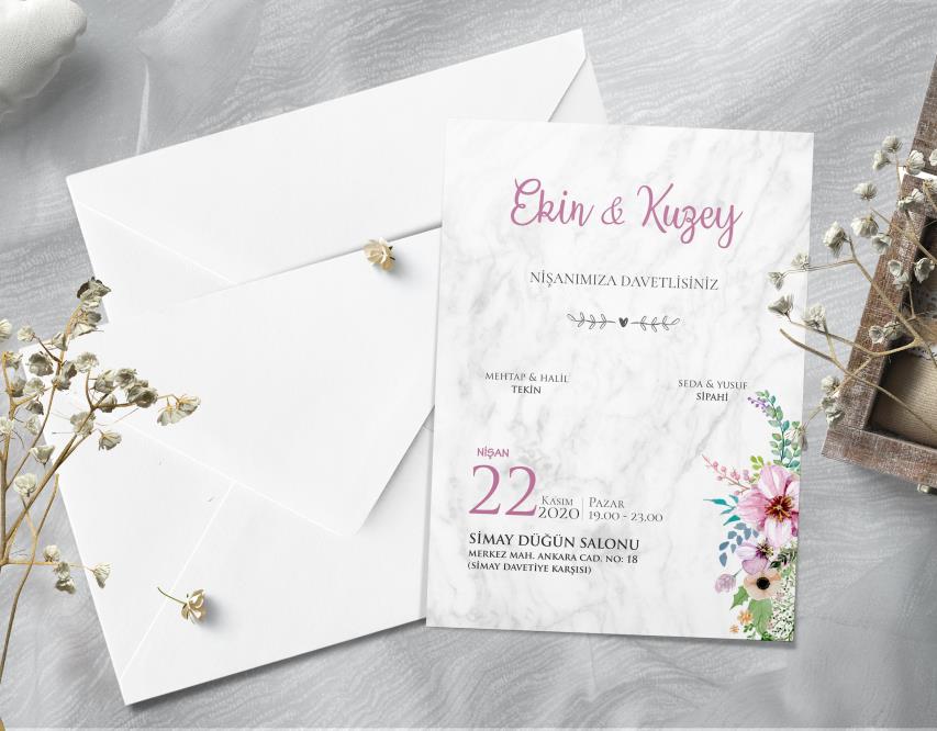 Yeni çiçekli davetiye modeli